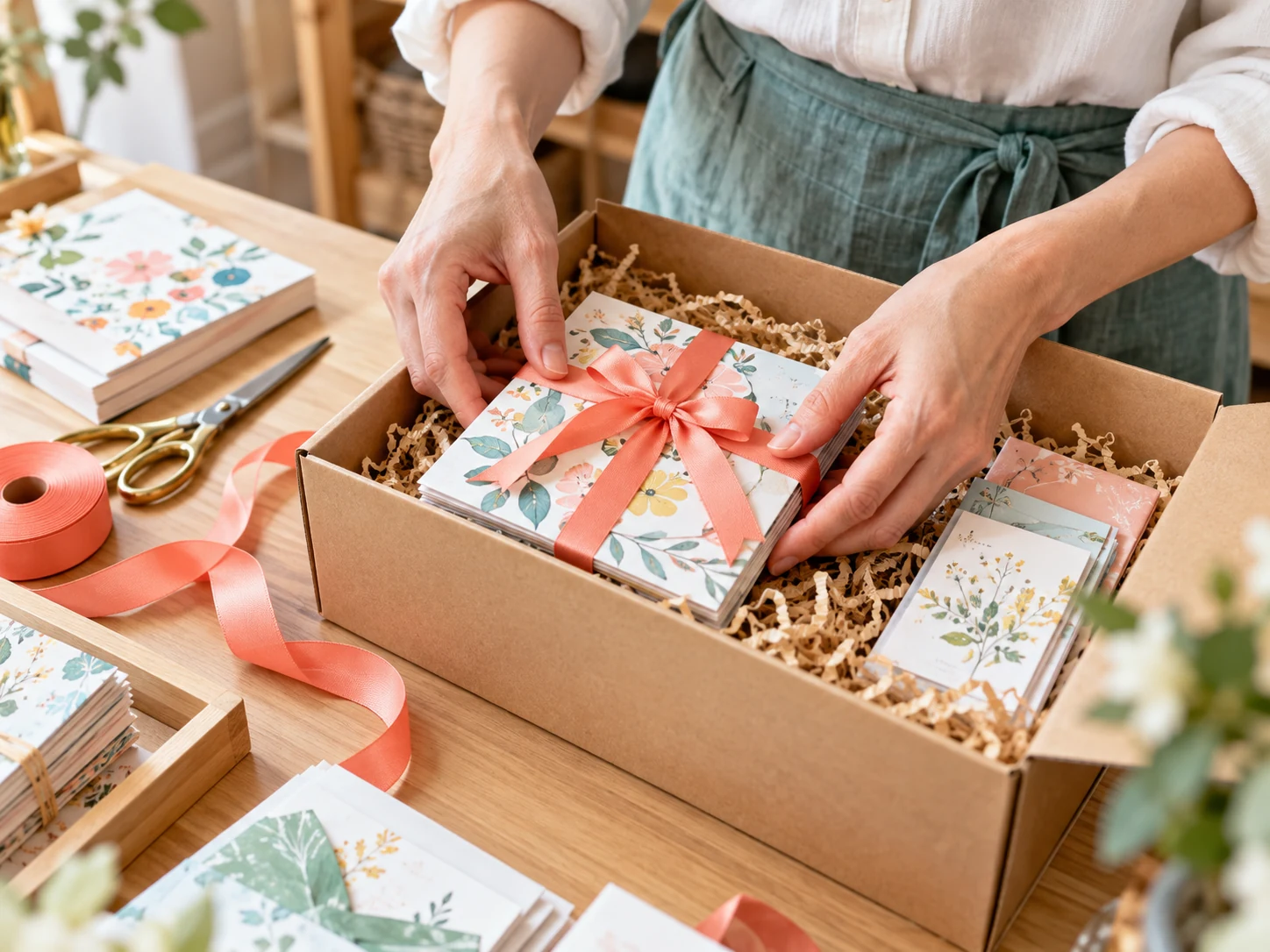 小さなショップの商品を整える手元